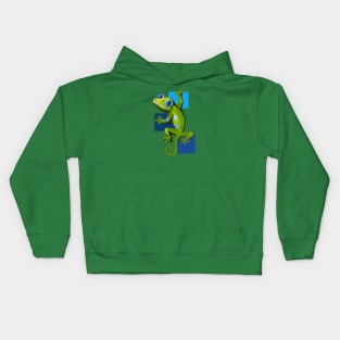 Green Gecko With Blue Eyes Kids Hoodie